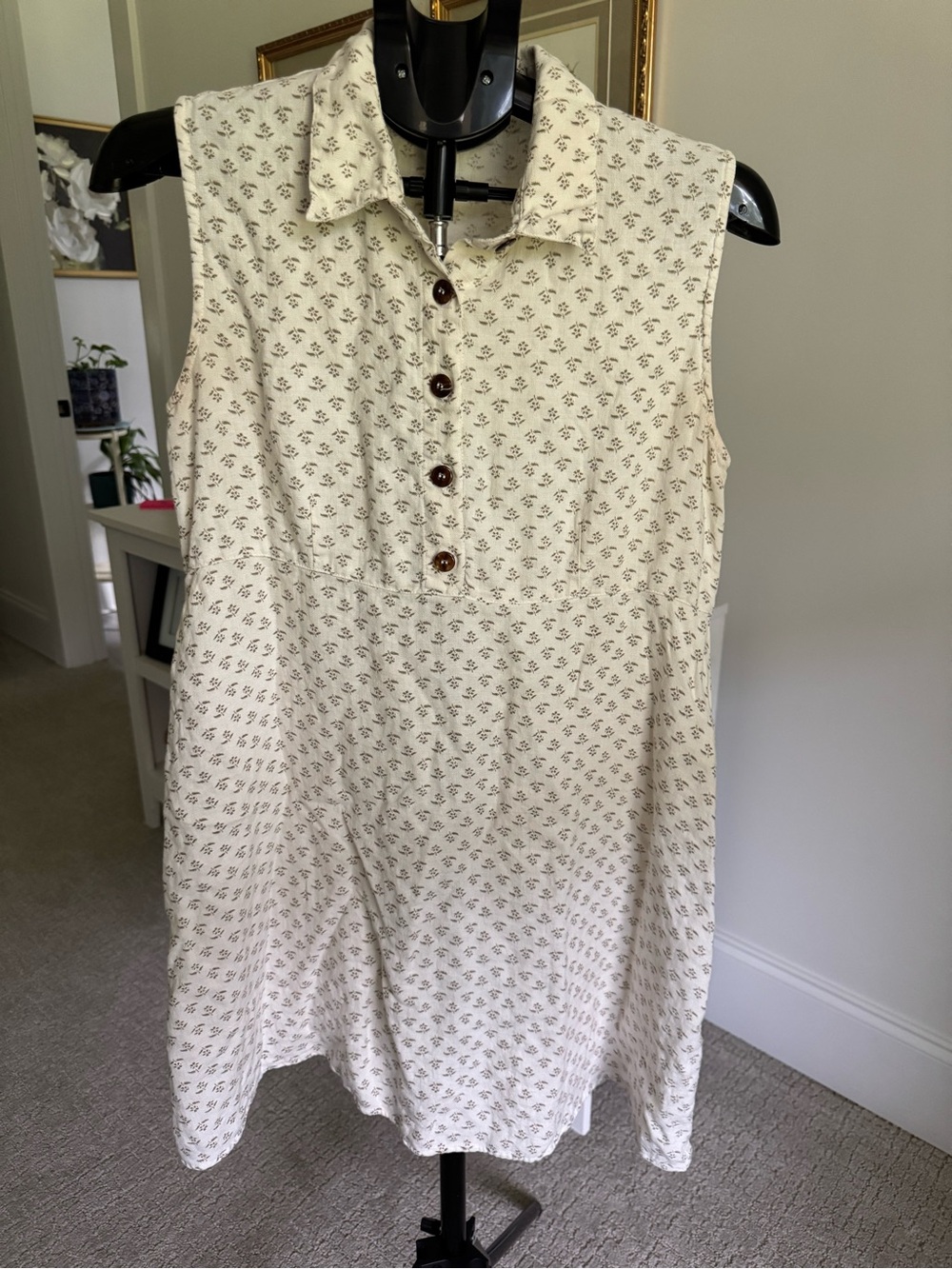 Bohemia 100% Linen Sleeveless Cream Collared Button-Front Dress Size Medium